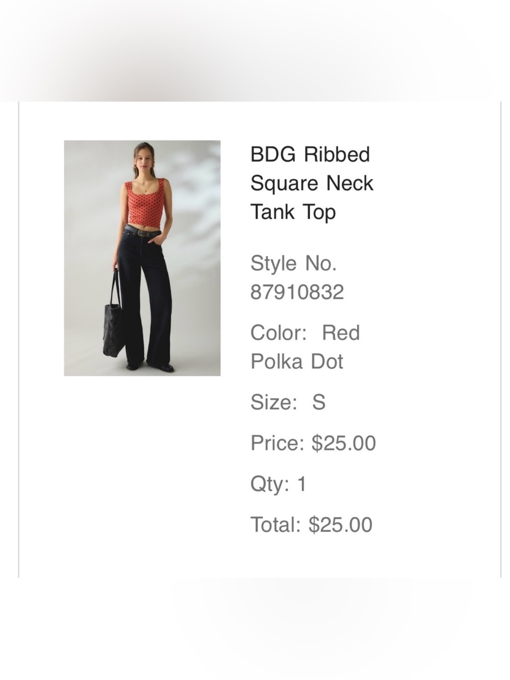 BDG Ribbed Square Neck Tank Top - Picture 2 of 7